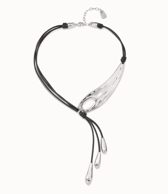 Collar de cuero ajustable con ala de libélula bañado en plata de ley