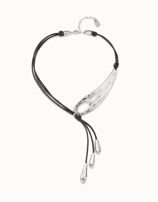 Collar de cuero ajustable con ala de lib&eacute;lula ba&ntilde;ado en plata de ley