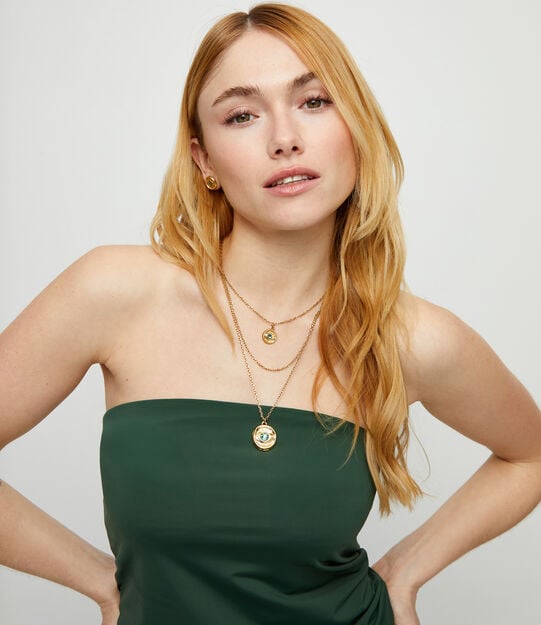 Multi strand chain necklace with an eye, Golden, large