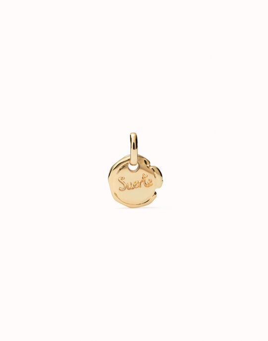 Charm  ba&ntilde;ado en oro 18k con palabra suerte