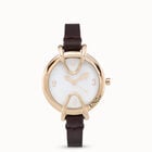 18K gold-plated watch with black leather strap and round white dial