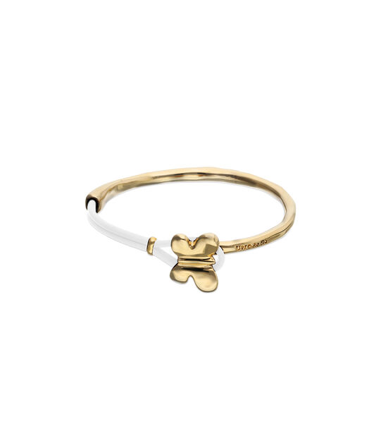 Pulsera combinada en cuero crema y oro 18k con adorno de mariposa