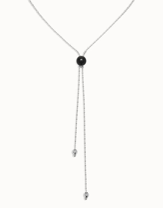 Collier long plaqu&eacute; argent avec une cha&icirc;ne ajustable et un cristal en verre de Murano
