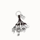 Leather key-ring and sterling silver-plated charms