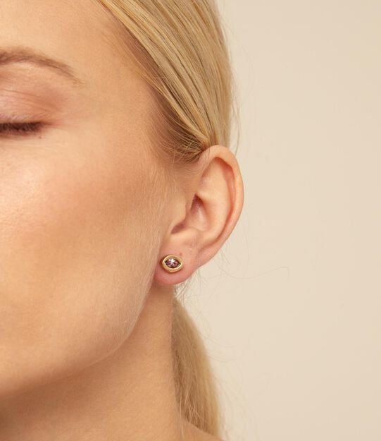 Single Stud Earring With Purple Crystal, Golden, large