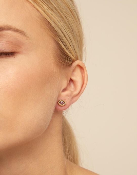 Single Stud Earring With Purple Crystal, Golden, large