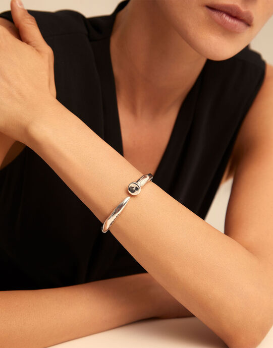 Pulsera r&iacute;gida en plata de ley con forma de clavo, Plateado, large