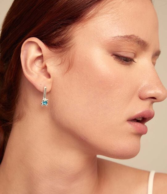 Drop earrings with blue cubic zirconia, Silver, large