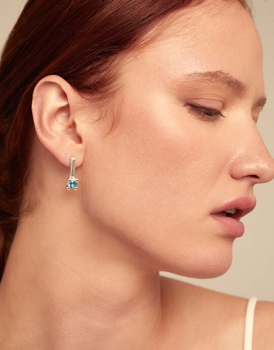 Drop earrings with blue cubic zirconia, Silver, large