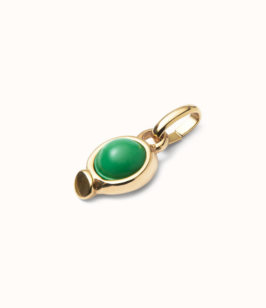 18K gold-plated charm with green stone.