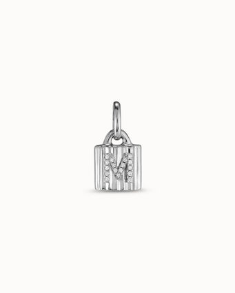 Sterling silver-plated padlock charm with topaz letter M
