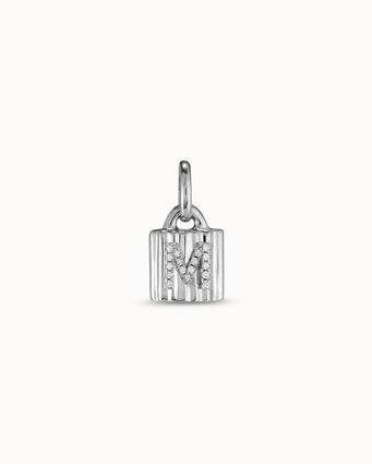 Charm lucchetto placcato argento Sterling con lettera M di topazi