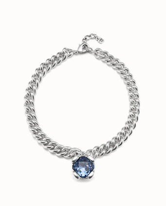 Sterling silver-plated necklace with blue crystal