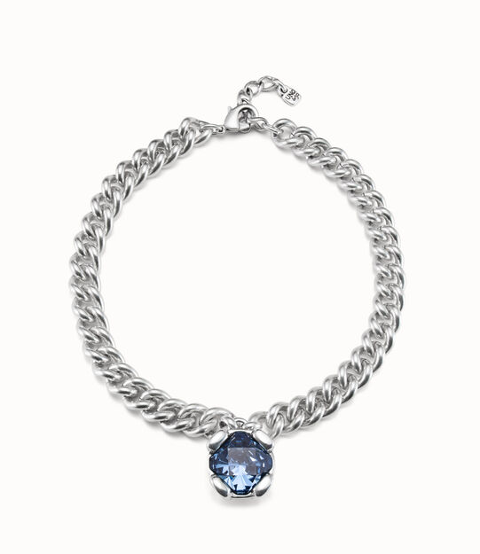 Sterling silver-plated necklace with blue crystal