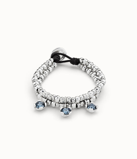 Sterling silver-plated bracelet with double strip of beads and 3 blue crystals