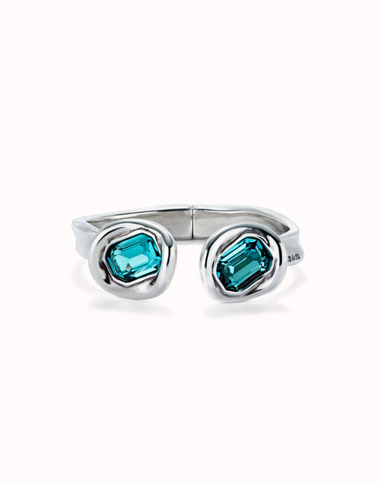 Bangle bracelet with two sky-blue crystals