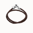 Double brown leather bracelet with interlocking carabiner