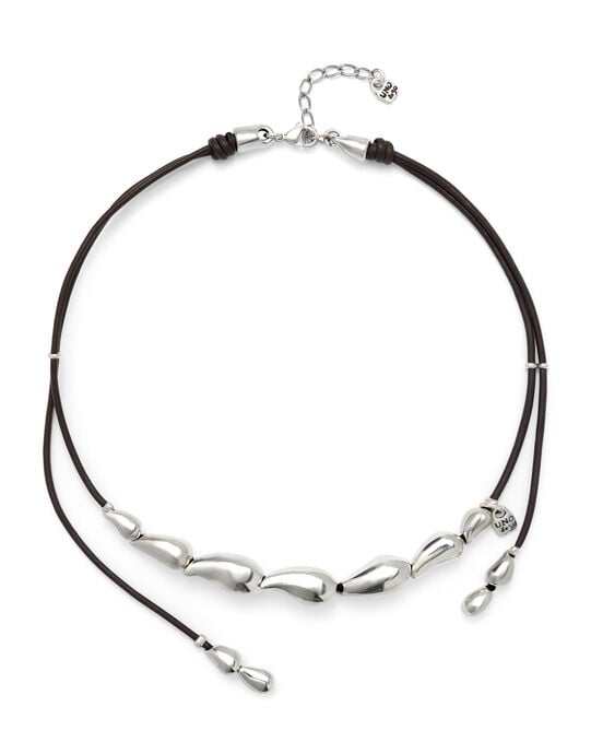 Leather necklace with intertwined drops