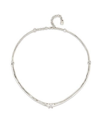 Sterling silver-plated rigid necklace with white cubic zirconia
