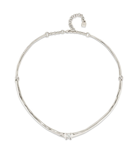 Sterling silver-plated rigid necklace with white cubic zirconia