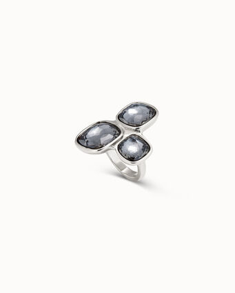 Sterling silver-plated ring with 3 gray crystals