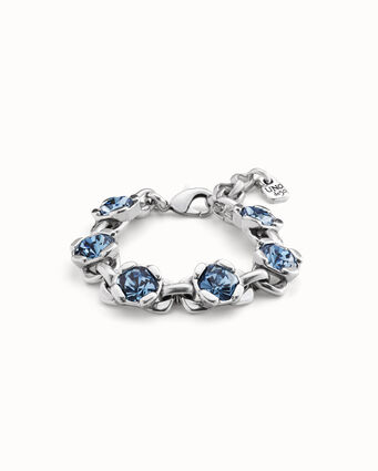 Sterling silver-plated bracelet with 7 hexagonal crystals, carabiner clasp and extension