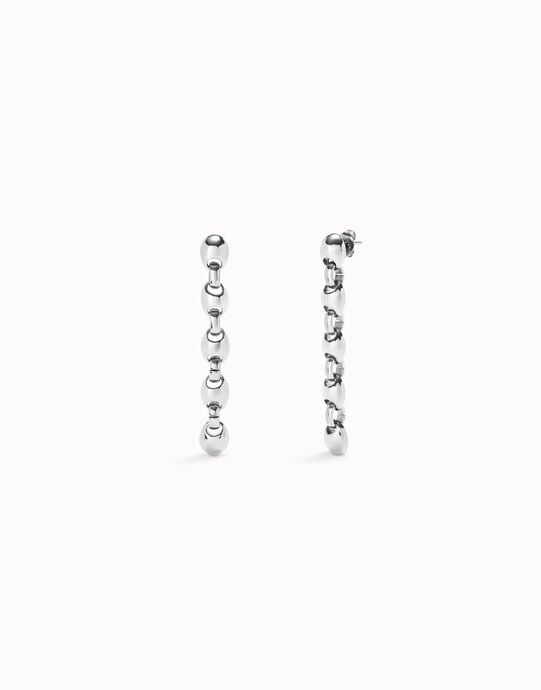 Aretes largos ba&ntilde;ados en plata de ley de eslabones en forma de bolas