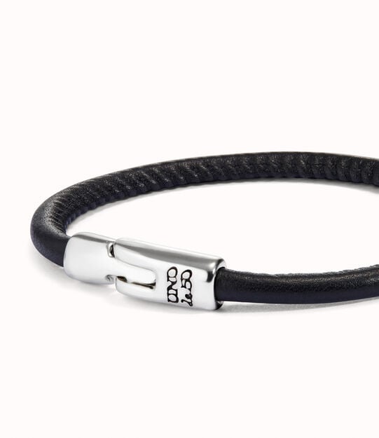 Black leather sterling silver-plated bracelet