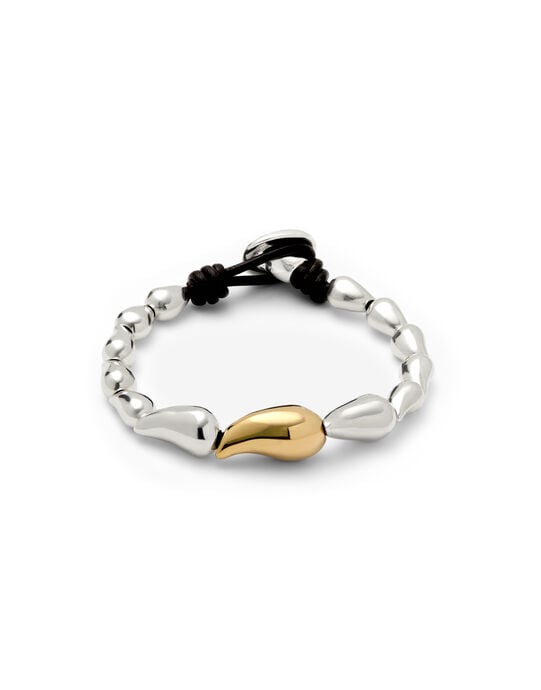 Pulsera ba&ntilde;ada en plata y oro con gotas entrelazadas