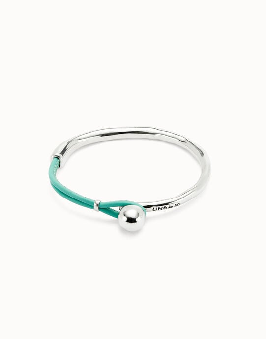 Pulsera semir&iacute;gida ba&ntilde;ada en plata de ley con cuero turquesa