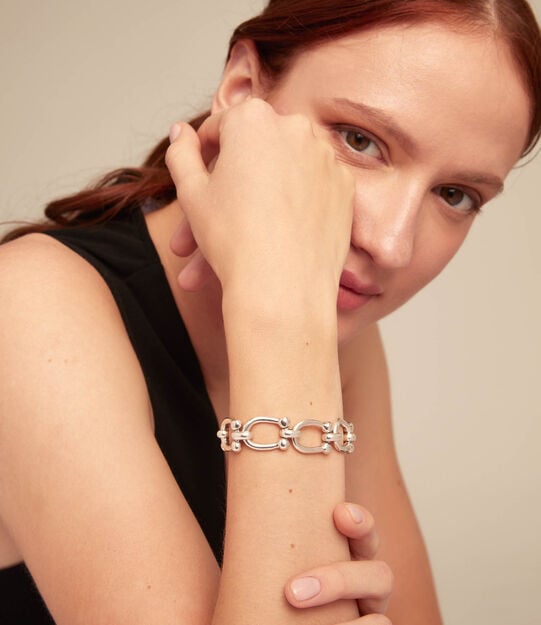 Medium oval link chain bracelet, Silver, large