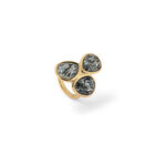 Ring with three grey drop-shaped faceted crystals