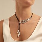Leather necklace with fringes with drops