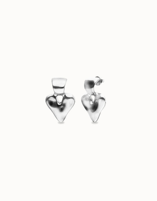 Aretes peque&ntilde;os de coraz&oacute;n ba&ntilde;ado en plata de ley