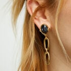 Drop earrings with faceted black crystal and links