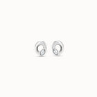 Aretes peque&ntilde;os ba&ntilde;ados en plata de ley con forma de &oacute;valo y cristal color gris claro
