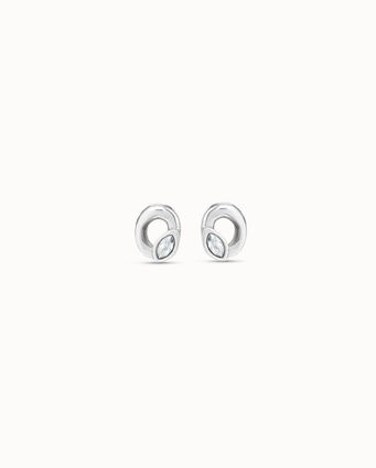 Sterling silver-plated stud oval shaped earrings with light gray crystal