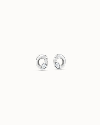 Orecchini stud placcati argento Sterling di forma ovale e cristallo di colore grigio chiaro