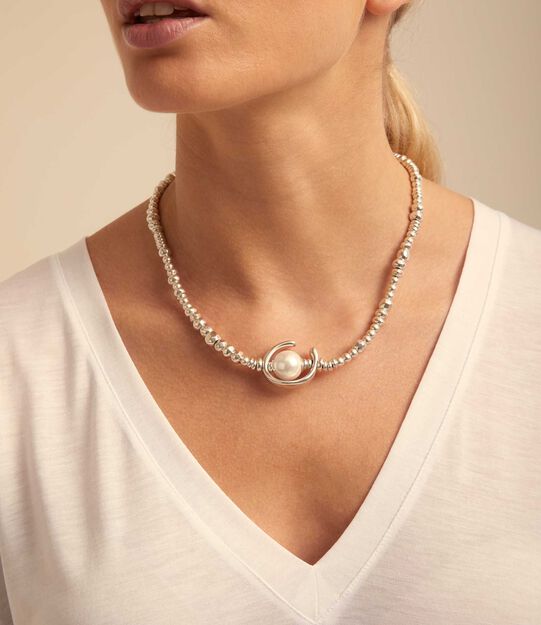 Short beaded necklace with a pearl, Silver, large
