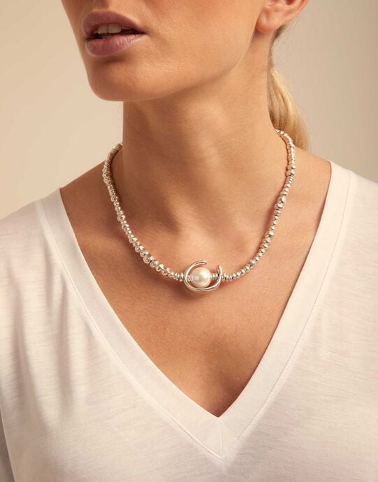Short necklace with pearl, Silver, large