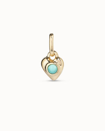 Gold-plated men heart shaped charm with turquoise murano glass in the middle