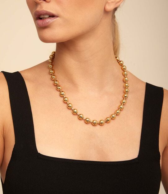 Short beaded necklace with padlock, Golden, large