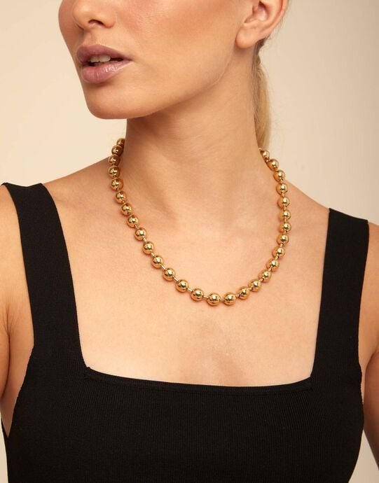 Collar de bolas ba&ntilde;ado en plata con detalles ba&ntilde;ados en oro 18k, Dorado, large