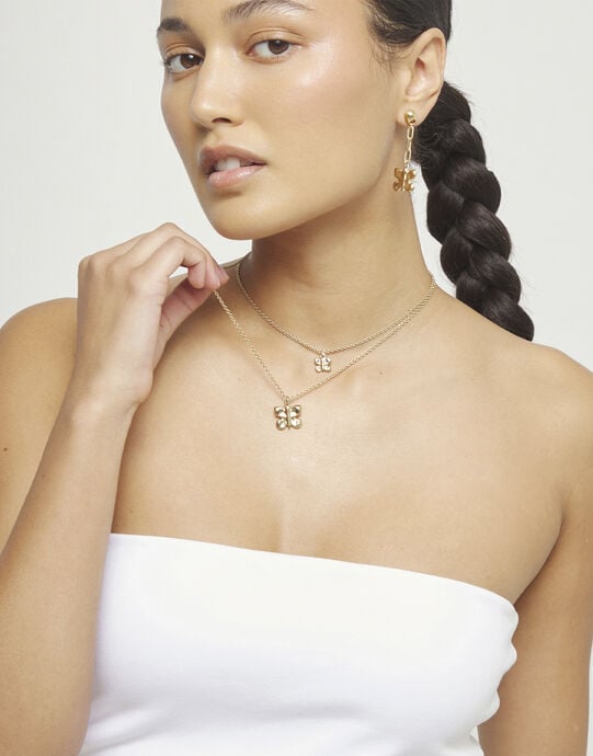 Double necklace with butterflies, Golden, large