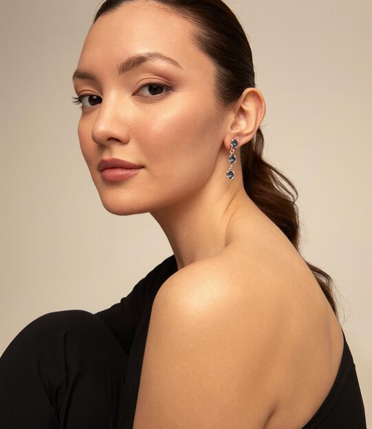 Drop earrings with blue crystals, Silver, large