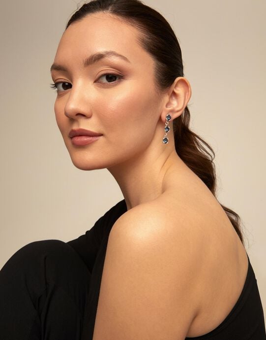 Drop earrings with blue crystals, Silver, large
