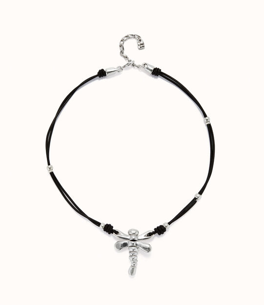 Collar de cuero y libélula bañada en plata de ley