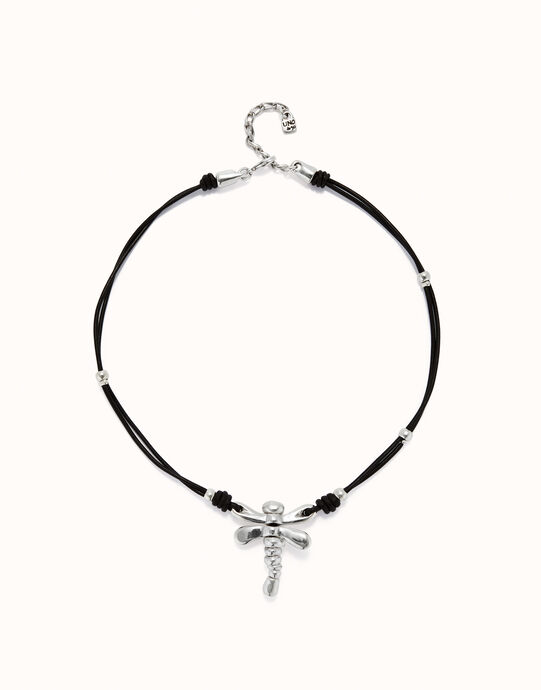 Leather pendant necklace with dragonfly