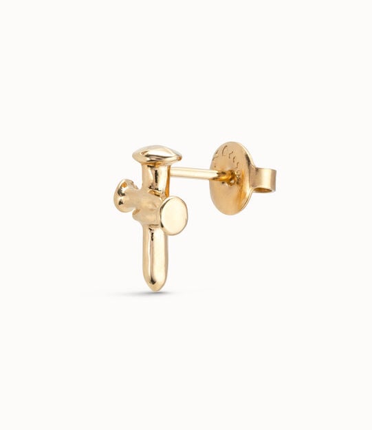 Cross Single Stud Earring, Golden, large