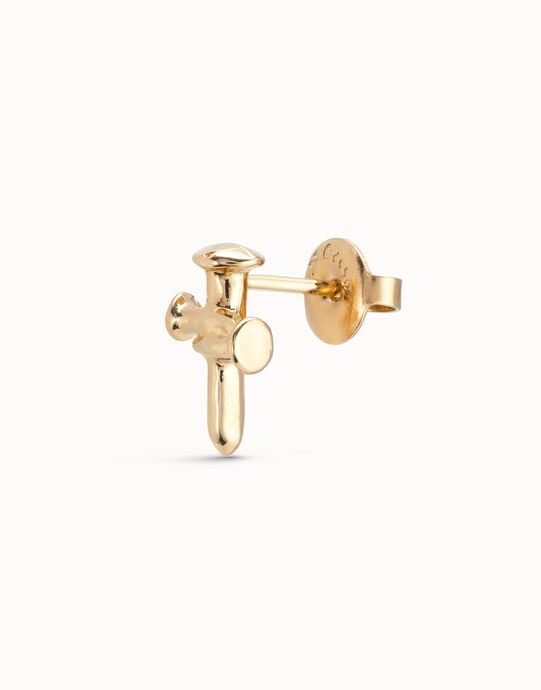 Cross Single Stud Earring, Golden, large